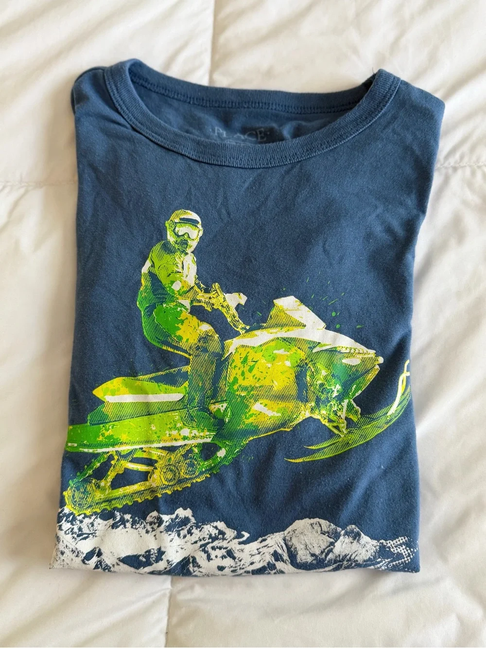The Children's Place Navy Tee with Neon Green Snowmobile Graphic
